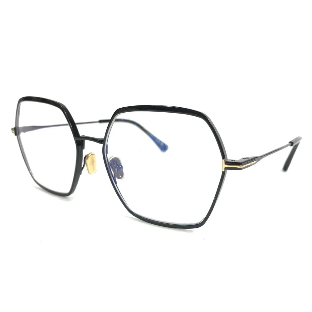 Tom Ford Eyeglasses Frames TF6050-B 001 Black Hexagonal Full Rim 56-17-140